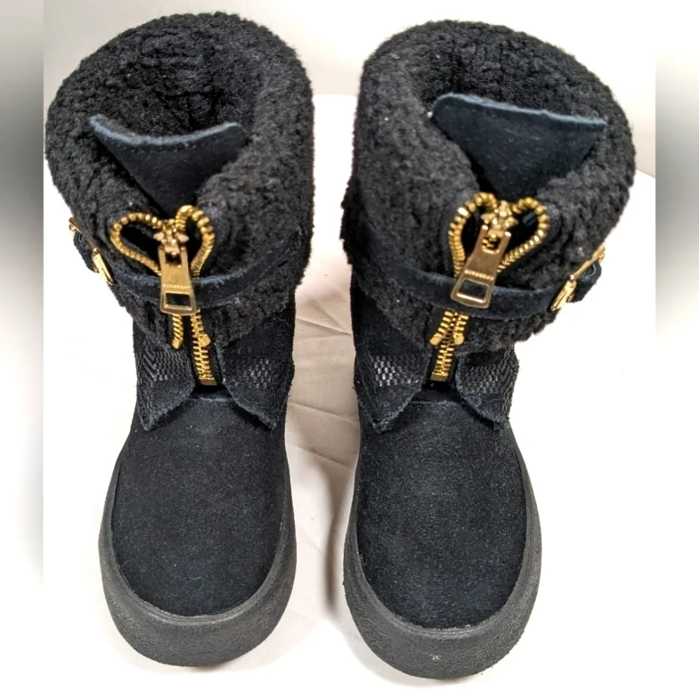 BURBERRY Girls Check Suede Leather Zip  Black Winter Boots New W/O Tags Size 23